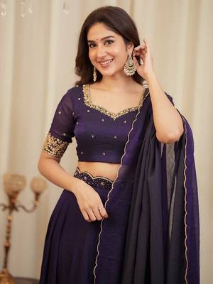  purple sequins silk lehenga set choli with dupatta 2