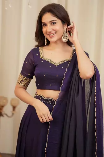  purple sequins silk lehenga set choli with dupatta
