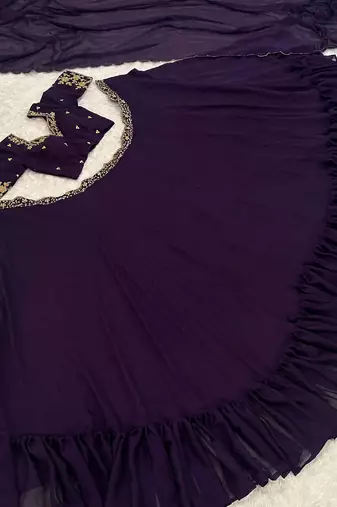  purple sequins silk lehenga set choli with dupatta