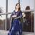 Royal blue digital printed muslin cotton stitched anarkali set with dupatta