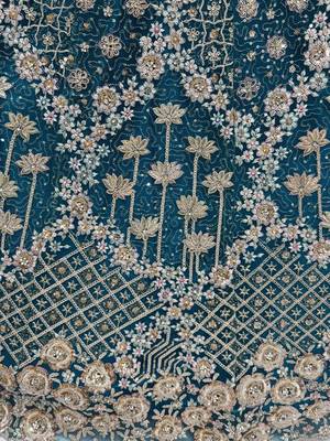 blue thread embroidered silk party lehenga set choli with dupatta 7