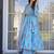 Sky blue digital printed muslin cotton stitched anarkali set with dupatta