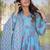 Sky blue digital printed muslin cotton stitched anarkali set with dupatta