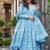 Sky blue digital printed muslin cotton stitched anarkali set with dupatta