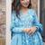 Sky blue digital printed muslin cotton stitched anarkali set with dupatta