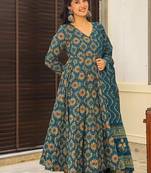 Morpich digital printed muslin cotton stitched anarkali set with dupatta