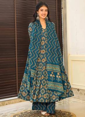 Morpich digital printed muslin cotton stitched anarkali set with dupatta 2