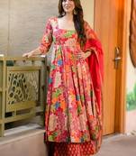 Multicolor digital printed muslin cotton stitched anarkali set with dupatta