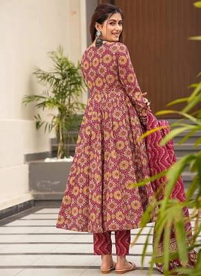 Burgundy digital printed muslin cotton stitched anarkali set with dupatta 3