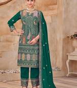 Green vichitra silk readymade suit with embroidery & lace work