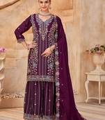 Maroon vichitra silk readymade plazzo suit with embroidery & lace work