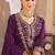 Purple vichitra silk readymade suit with embroidery & lace work
