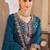 Blue vichitra silk readymade suit with embroidery & lace work