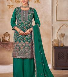 Emerald vichitra silk readymade plazzo suit with embroidered lace 