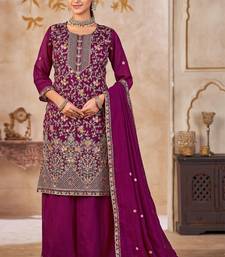 Purple Vichitra Silk Readymade Plazzo Suit With Embroidery & Lace Work
