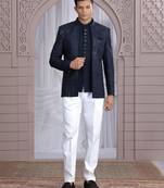 Navy blue art silk 3 piece bandhgala only