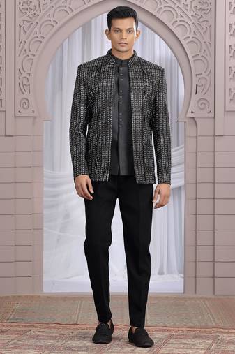 Black art silk 3 piece bandhgala only