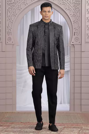 Black art silk 3 piece bandhgala only