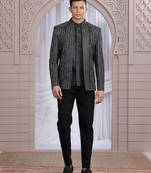 Black art silk 3 piece bandhgala only