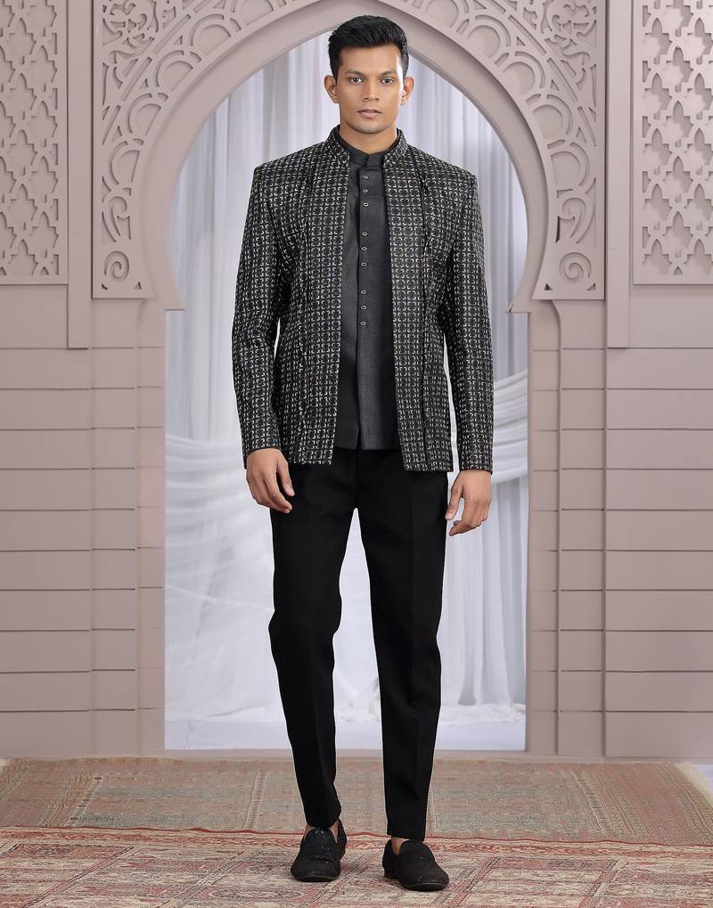 Black art silk 3 piece bandhgala only