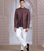 Wine art silk 3 piece bandhgala only