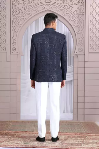 navy blue art silk 3 piece bandhgala only