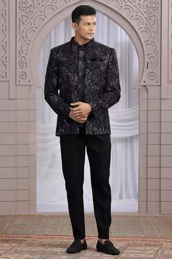 Black velvet 3 piece bandhgala only