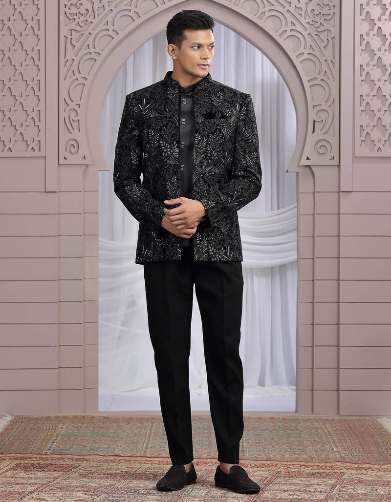 Black velvet 3 piece bandhgala only