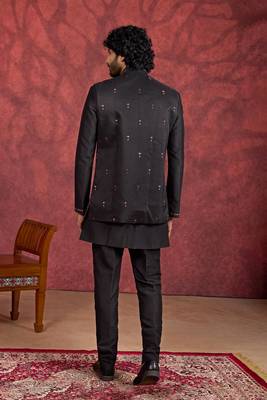 black art silk 3 piece indo nehru jacket set for men 3