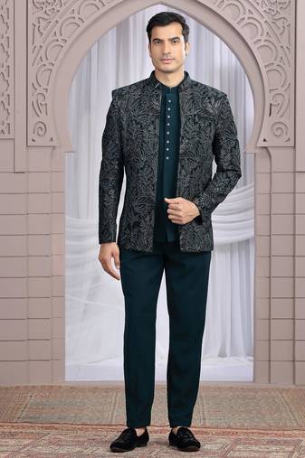 Teal green velvet 3 piece bandhgala only