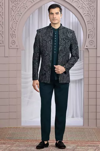 Teal green velvet 3 piece bandhgala only