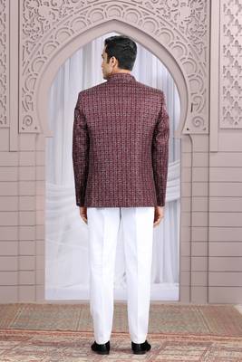 wine art silk 3 piece bandhgala only 4
