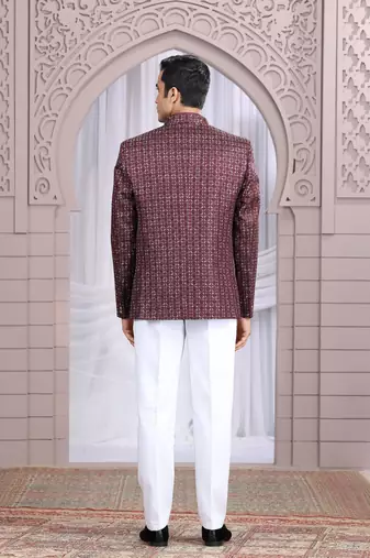 wine art silk 3 piece bandhgala only