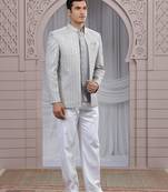 Grey art silk 3 piece bandhgala only