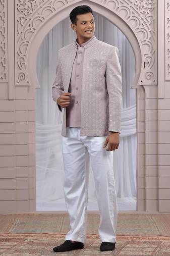 Onion pink art silk 3 piece bandhgala only