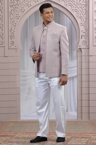 Onion pink art silk 3 piece bandhgala only