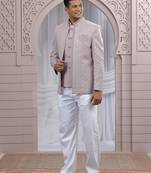 Onion pink art silk 3 piece bandhgala only