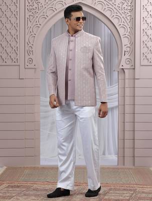 onion pink art silk 3 piece bandhgala only 2