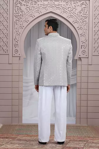 grey art silk 3 piece bandhgala only