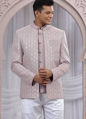 onion pink art silk 3 piece bandhgala only 3