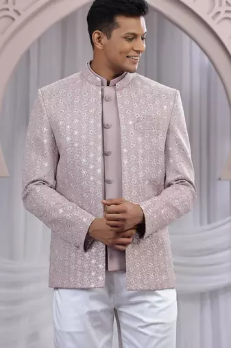 onion pink art silk 3 piece bandhgala only
