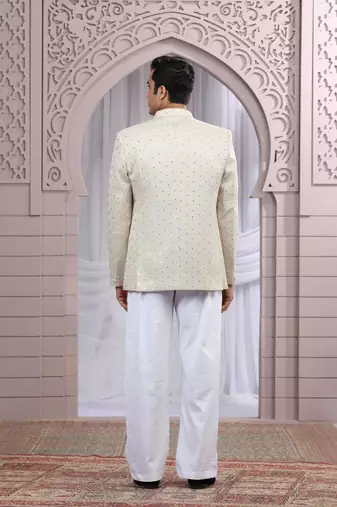 beige art silk 3 piece bandhgala only