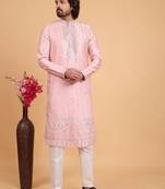 pink art silk straight kurta pajama for men