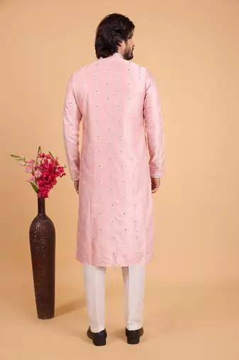 pink art silk straight kurta pajama for men