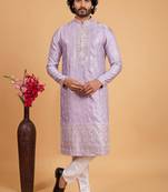 Lavender art silk straight kurta for men