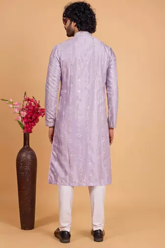 lavender art silk straight kurta pajama for men