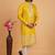 Yellow art silk straight kurta for men