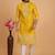 Yellow art silk straight kurta for men