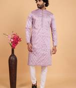 Lavender art silk straight kurta for men