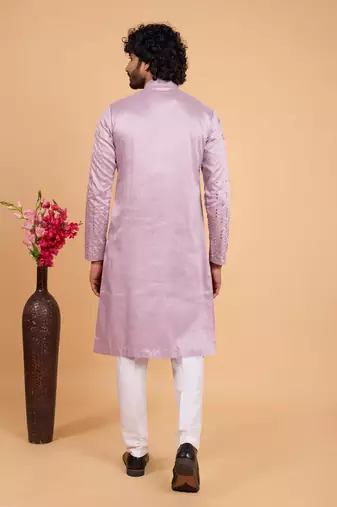 lavender art silk straight kurta pajama for men